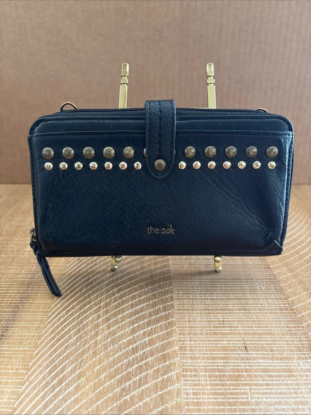 The Sak Leather Studded Smartphone Wallet Clutch Crossbody Black See Description